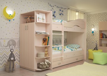 Детская кровать для девочки Мая на щитах со шкафом и ящиками, цвет Млечный дуб в Шадринске