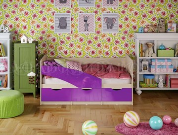 Кроватка Бабочки 800*1600, Фиолетовый глянец в Шадринске