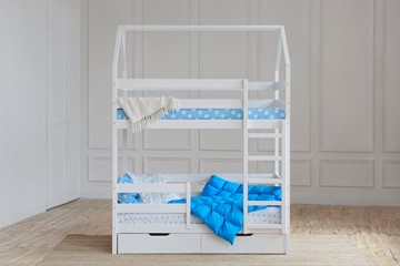 Двухэтажная детская кровать Домик с ящиками, цвет белый в Кургане
