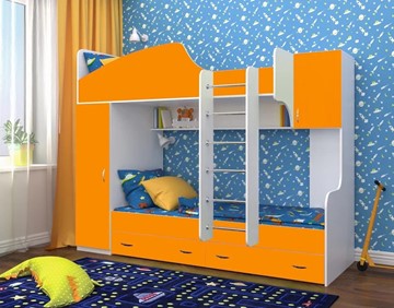 Детская кровать-шкаф Юниор-2, каркас Белое дерево, фасад Оранжевый в Шадринске