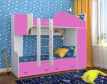 Детская кровать-шкаф Юниор-2, каркас Белое дерево, фасад Розовый в Кургане