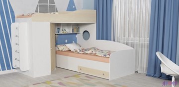 Детская кровать-шкаф Кадет-2 с металлической лестницей, корпус Белое дерево, фасад Дуб в Шадринске