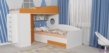 Детская кровать-шкаф Кадет-2 с металлической лестницей, корпус Белое дерево, фасад Оранжевый в Кургане