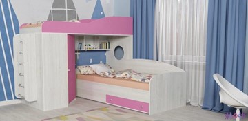 Детская кровать-шкаф Кадет-2 с металлической лестницей, корпус Винтерберг, фасад Розовый в Кургане