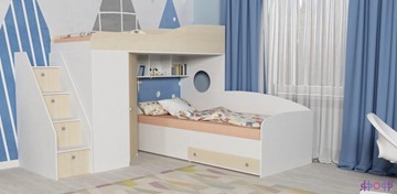 Детская кровать-шкаф Кадет-2 с универсальной лестницей, корпус Белое дерево, фасад Дуб в Шадринске