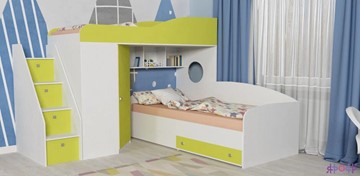 Детская кровать-шкаф Кадет-2 с универсальной лестницей, корпус Белое дерево, фасад Лайм в Шадринске