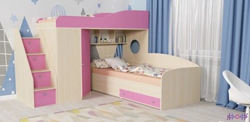 Детская кровать-шкаф Кадет-2 с универсальной лестницей, корпус Дуб, фасад Розовый в Шадринске