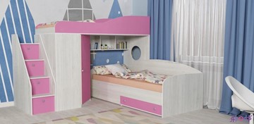 Детская кровать-шкаф Кадет-2 с универсальной лестницей, корпус Винтерберг, фасад Розовый в Кургане