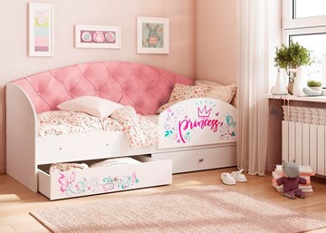 Кровать детская односпальная Эльза с бортиком, Розовый (щиты) в Кургане