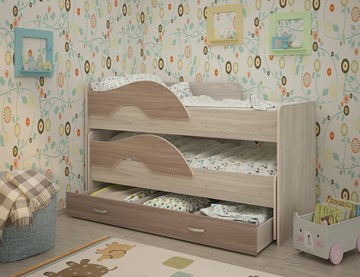 Детская двухъярусная кровать Радуга 1.6 с ящиком, корпус Шимо светлый, фасад Шимо темный в Шадринске