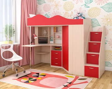 Детская кровать-шкаф Пионер-1, каркас Дуб, фасад Красный в Шадринске