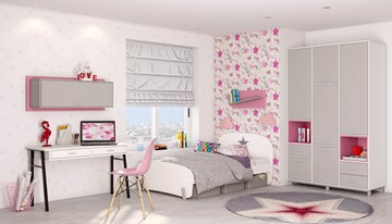 Мебель для детской POLINI Kids Mirum №7 Белый / Серый / Розовый в Шадринске