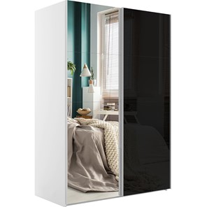 Шкаф 2-дверный Эста (Зеркало/Стекло черное) 1600x660x2200, белый снег в Шадринске