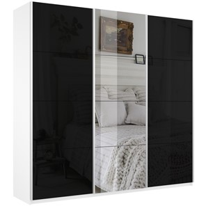 Шкаф 3-х створчатый Широкий Прайм (2 Стекла Черных / Зеркало) 2400x570x2300, Белый Снег в Шадринске