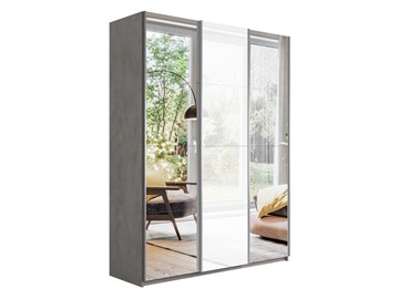 Шкаф 3-х дверный Широкий Прайм (2 Зеркала / Стекло белое) 2400x570x2300, Бетон в Шадринске