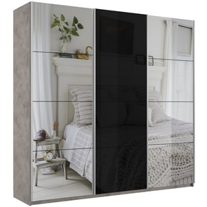 Шкаф 3-дверный Широкий Прайм (2 Зеркала / Стекло черное) 2400x570x2300, Бетон в Шадринске