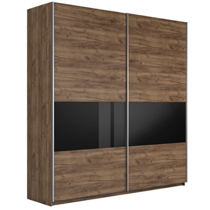 Шкаф 2-дверный Широкий Прайм (ДСП / Черное стекло) 2200x570x2300, Крафт Табачный в Шадринске