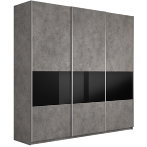 Шкаф 3-створчатый Широкий Прайм (ДСП / Черное стекло) 2400x570x2300, Бетон в Шадринске