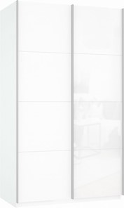 Шкаф Прайм (ДСП/Белое стекло) 1400x570x2300, белый снег в Шадринске