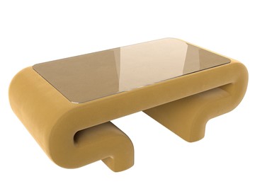 Стеклянный столик в гостиную Волна, желтый (микровельвет) в Шадринске
