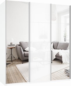 Шкаф Прайм (Зеркало/Белое стекло/Зеркало) 1800x570x2300, белый снег в Шадринске