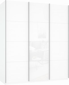 Шкаф-купе трехдверный Прайм (ДСП/Белое стекло/ДСП) 1800x570x2300, белый снег в Шадринске