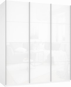 Шкаф-купе 3-х створчатый Прайм (3 Белое стекло) 2100x570x2300, белый снег в Шадринске