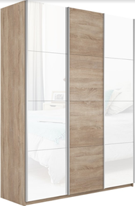 Шкаф 3-х дверный Прайм (Белое стекло/ДСП/Белое стекло) 1800x570x2300, дуб сонома в Шадринске