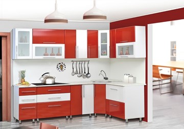 Кухонный угловой гарнитур Мыло 224 2600х1600, цвет Красный/Белый металлик в Шадринске