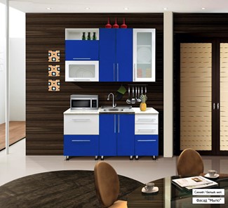 Маленькая кухня Мыло 224 1600х918, цвет Синий/Белый металлик в Кургане