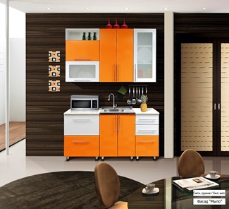 Маленькая кухня Мыло 224 1600х718, цвет Оранжевый/Белый металлик в Кургане