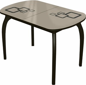 Кухонный стол раздвижной Ривьера мини дерево №1, Рисунок квадро (стекло молочное/коричневый/венге) в Шадринске