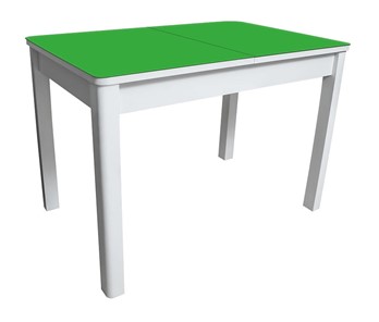 Кухонный раскладной стол Айсберг-02 СТ2, белое ЛДСП/стекло зеленое/прямые массив белый в Шадринске