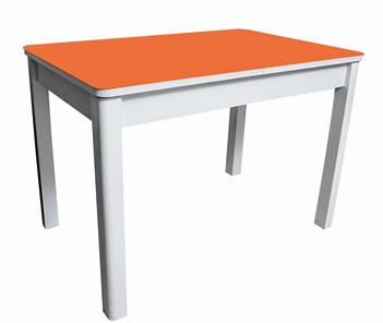 Раздвижной стол Айсберг мини СТ2, белое ЛДСП/стекло оранжевое/прямые массив белый в Шадринске