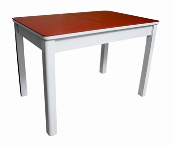 Кухонный стол раздвижной Айсберг-02 СТ2, белое ЛДСП/стекло алое/прямые массив белый в Шадринске