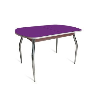 Кухонный стол раскладной ПГ-02 СТ2, дуб молочный/фиолетовое стекло/35 хром гнутые металл в Шадринске