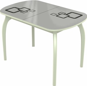 Кухонный стол раздвижной Ривьера мини дерево №1, Рисунок квадро (стекло белое/черный/белый) в Шадринске