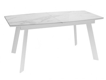 Кухонный стол раскладной Dikline XLS160 мрамор белый глянец/ножки белые в Кургане