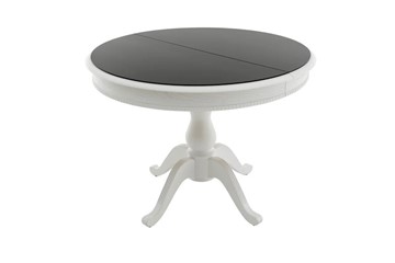 Кухонный раздвижной стол Фабрицио-1 Glass, Круг 1000, (Тон 9 - Эмаль белая + Чёрное) в Кургане