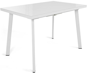 Маленький обеденный стол Сальвадор-1G (ноги белые, стекло cristal/белый цемент) в Кургане