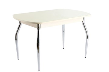 Стеклянный стол ПГ-05 СТ1, дуб молочный/песочное стекло/35 хром гнутые металл в Шадринске