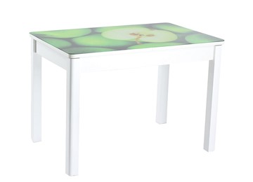 Кухонный раздвижной стол Айсберг-02 СТФ, белое лдсп/зеленые яблоки/40 прямые массив белые в Кургане