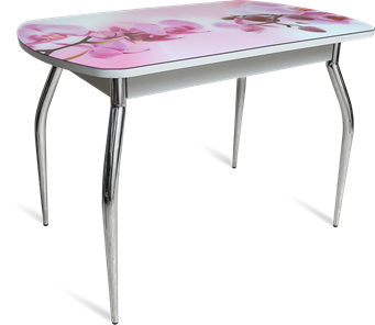 Стеклянный обеденный стол ПГ-04 СТФ белое/орхидея/хром фигурные в Шадринске