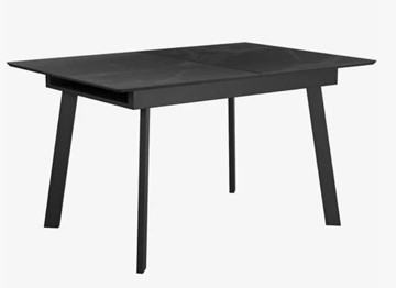 Стеклянный кухонный стол раздвижной  DikLine SFH125 стекло Оптивайт Черный мрамор/подстолье черное в Шадринске