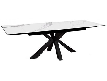 Стол обеденный раскладной раздвижной DikLine SFE140 Керамика Белый мрамор/подстолье черное/опоры черные (2 уп.) в Кургане