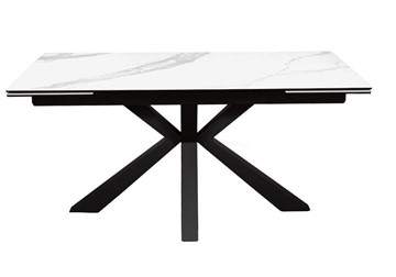 Стол кухонный раздвижной раздвижной DikLine SFE160 Керамика Белый мрамор/подстолье черное/опоры черные (2 уп.) в Кургане