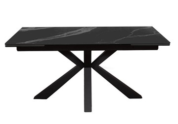 Керамический обеденный стол раздвижной DikLine SFE160 Керамика Черный мрамор/подстолье черное/опоры черные (2 уп.) в Шадринске