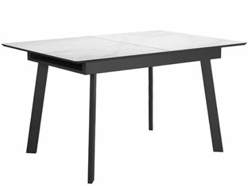 Стеклянный обеденный стол раздвижной DikLine SFH125 стекло Оптивайт Белый мрамор/подстолье черное в Шадринске