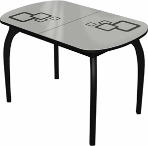 Раздвижной стол Ривьера мини дерево №1, Рисунок квадро (стекло белое/черный/черный) в Шадринске