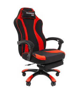 Игровое кресло CHAIRMAN GAME 35 с выдвижной подставкой для ног Ткань  черная / Ткань красная в Шадринске